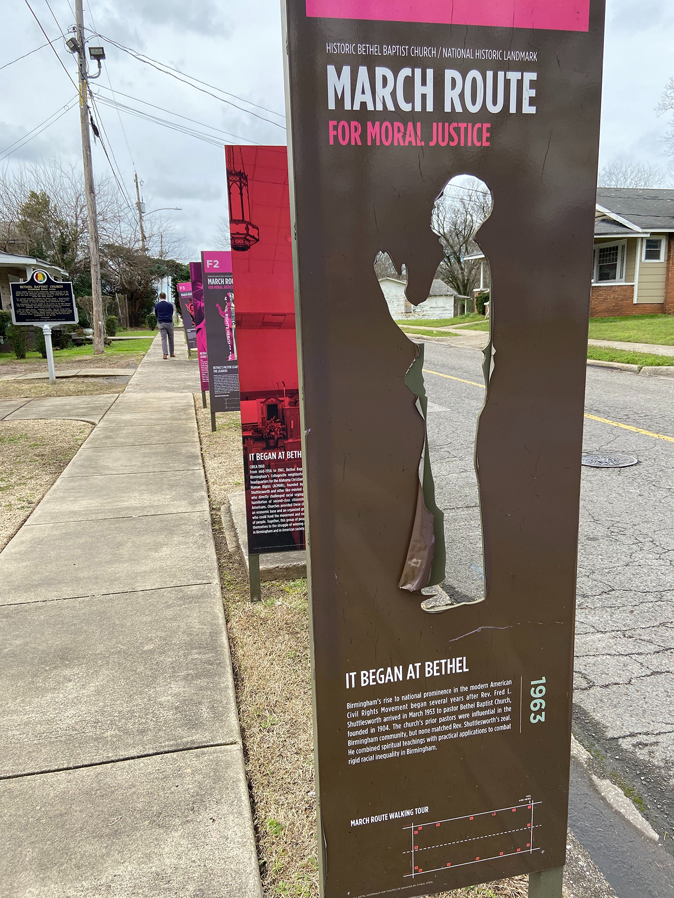 Existing historical signage along the March Route at the Bethel Baptist Church in Birmingham