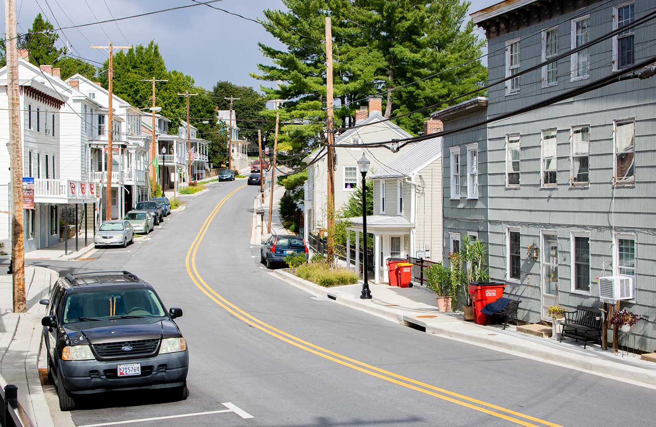 Looking uphill down the main street through Keedysville