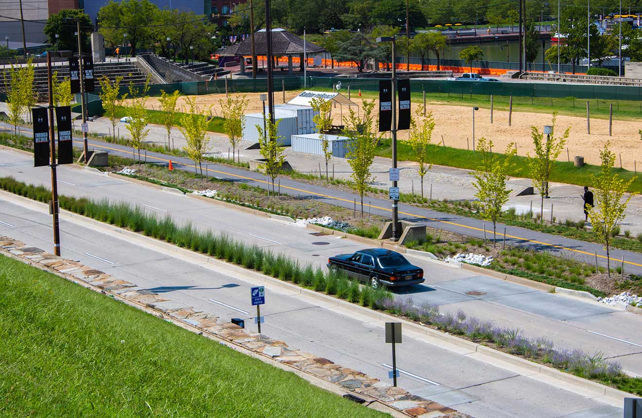 Overhead view of new Bike Lane and new road improvements