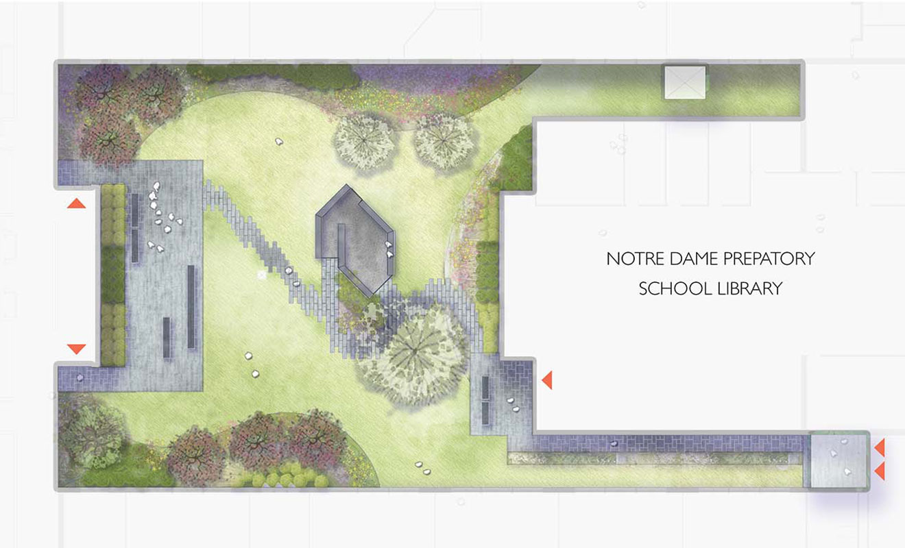 Rendered Plan view of Proposed Courtyard improvements.