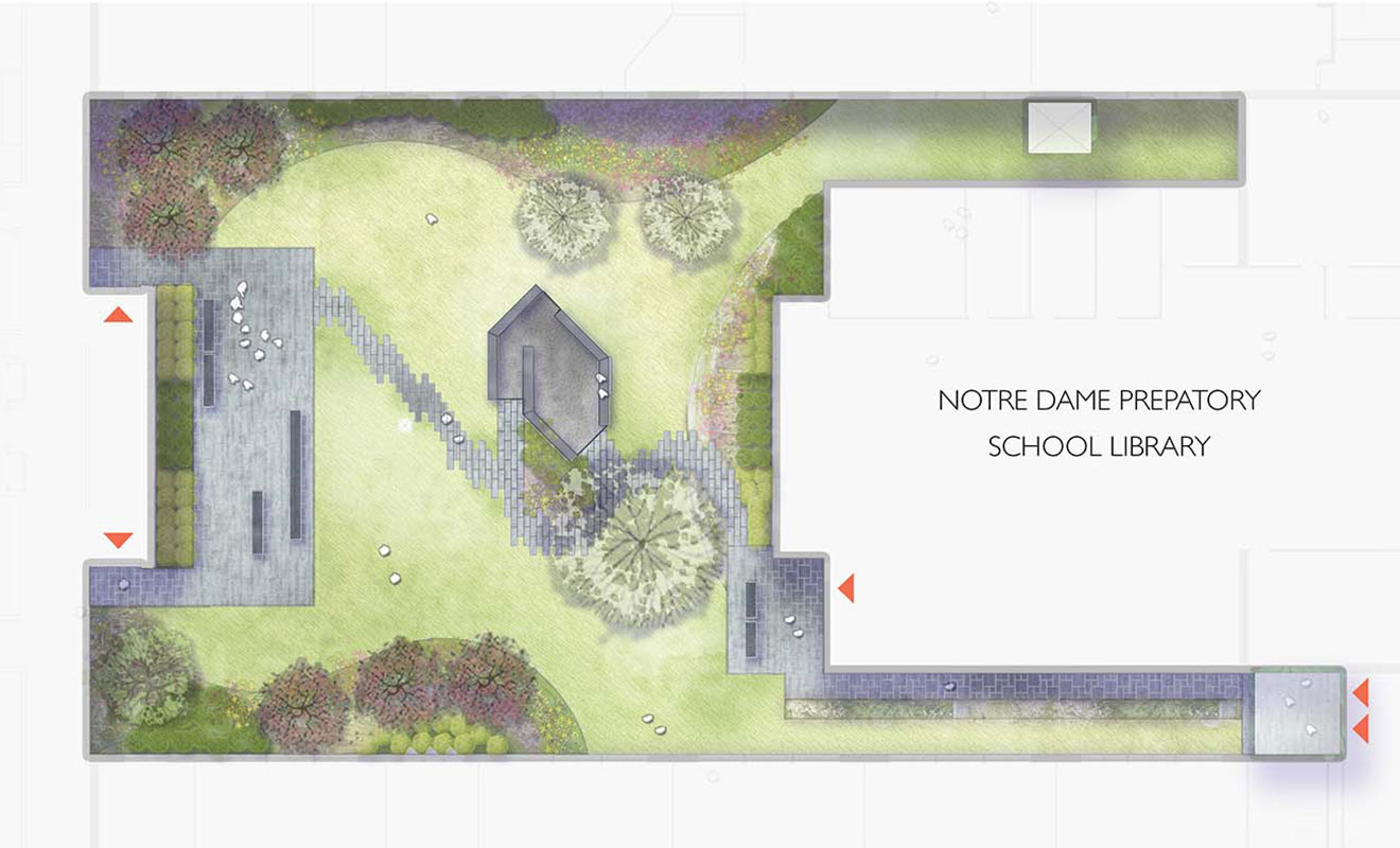 Rendered Plan view of Proposed Courtyard improvements. 