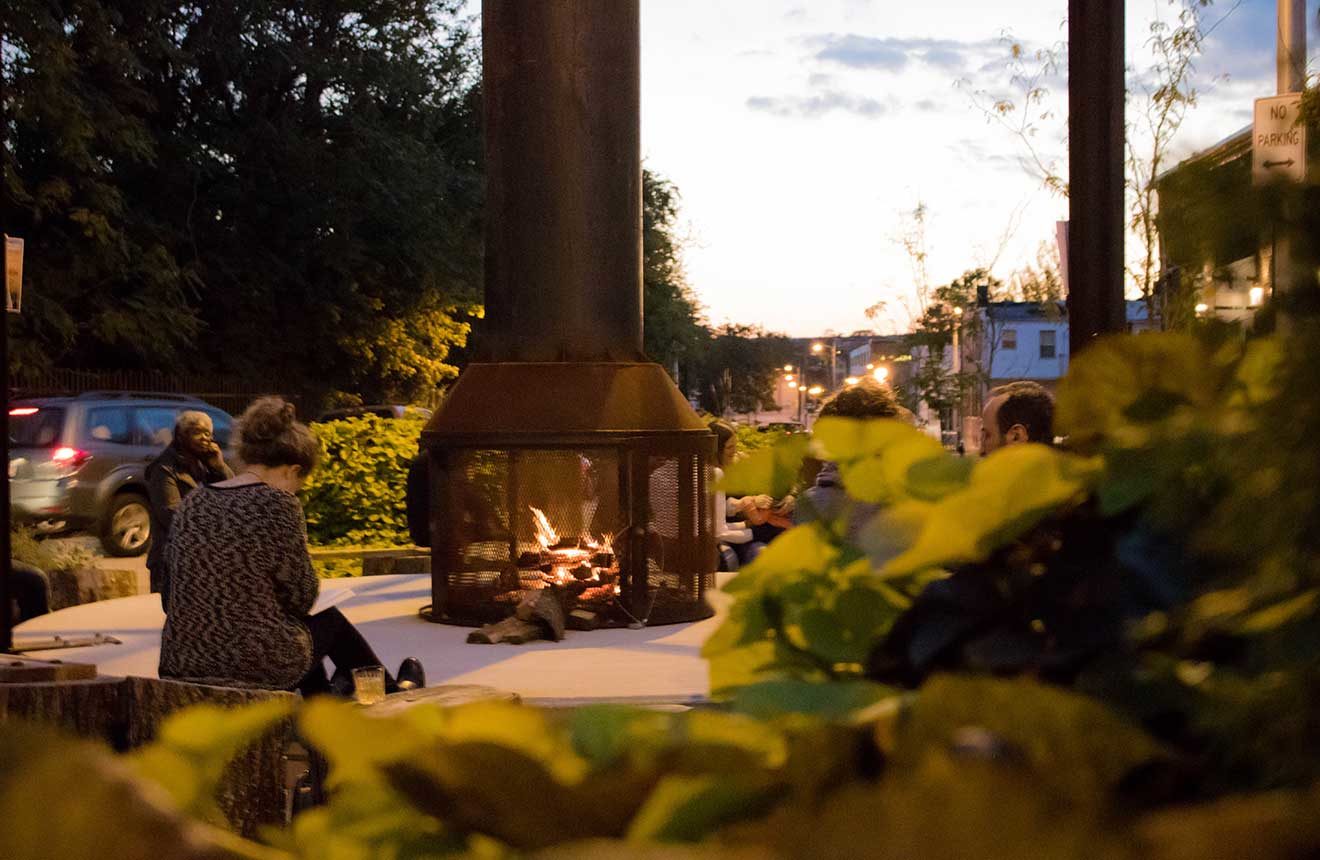 Exterior Fireplace at the 26th Street Plaza